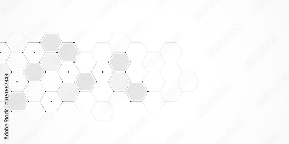 Poster Vector illustration of hexagons pattern. Geometric abstract background with simple hexagonal elements. Creative idea for medical, technology or science design