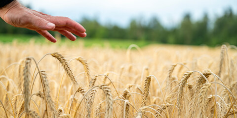 Hand gliding over ripe wheat fields