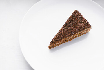 Piece of chocolate cake on a  plate