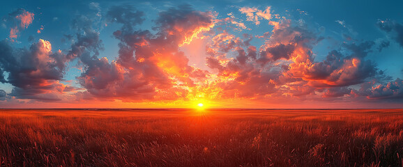 Fototapeta premium Panoramic sky with dramatic clouds at sunset, detailed sky photography, high resolution.