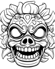 Fototapeta premium A skull with a flower on it. The skull has a smile on it