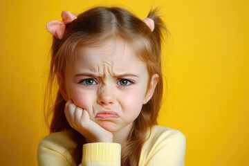 A young child with a frowning face, suitable for scenes of sadness or despair