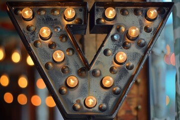 A lit up V sign formed by candles