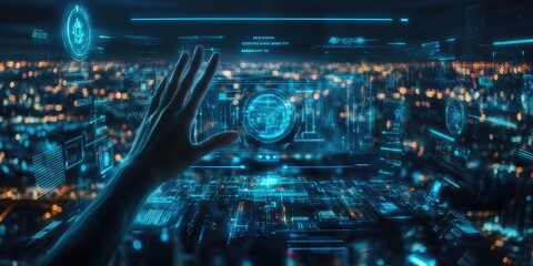 A futuristic knowledge management system enhanced by AI search capabilities, streamlining access to information and resources.