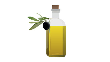 Olive oil in a bottle with black olive and leaves. Natural healthy food product ads template. olive oil bottle decorated with leaves and olive
