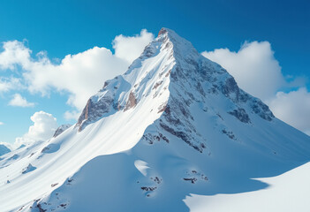 Stunning mountain peak with snow and clouds