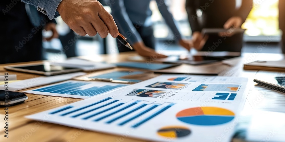 Fototapete An executive team reviews progress on strategic initiatives, utilizing dashboards and analytics tools to measure performance against objectives.