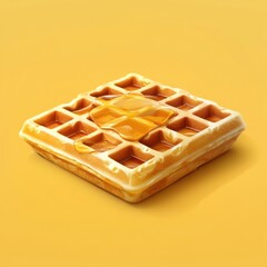 Delicious Waffles Drizzled With Honey on Bright Yellow Background