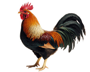Fototapeta premium Colorful rooster with vibrant feathers standing proudly