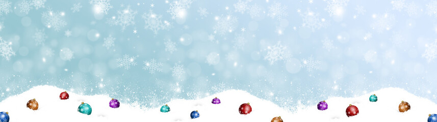 holiday christmas balls on the snow banner