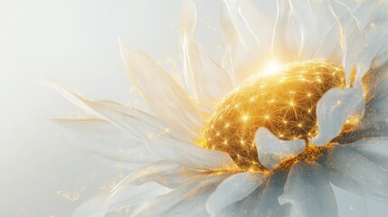 Fototapeta premium A breathtaking sunflower concept infused with quantum elements, displaying petals that are adorned with fractal designs and soft