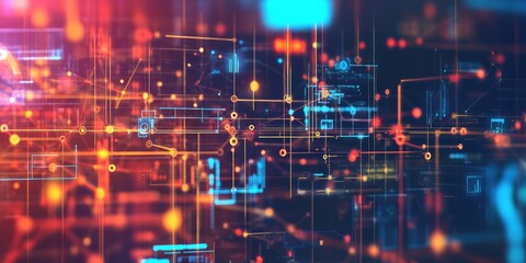 Obraz premium An abstract concept illustrates intricate data connections, highlighting lines and icons that represent evolving internet communication and tech strategies.