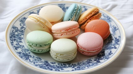 Obraz premium Colorful Pastel Macarons on Decorative Plate