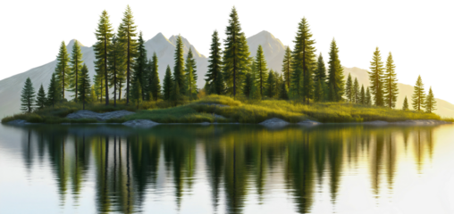 Serene lake forest mountain, pristine water reflection isolated landscape, majestic hill scenery environment nature, tranquil scenic beautiful, panoramic natural adventure