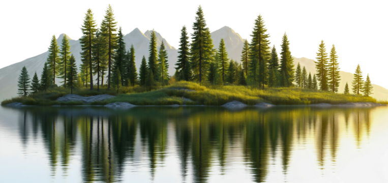 Serene lake forest mountain, pristine water reflection isolated landscape, majestic hill scenery environment nature, tranquil scenic beautiful, panoramic natural adventure