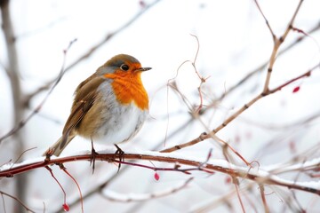 A small bird sits quietly on the top of a tree branch, surrounded by greenery
