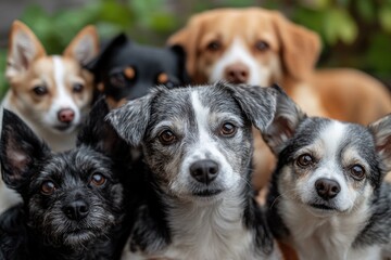 Group of small dogs posing together outdoors