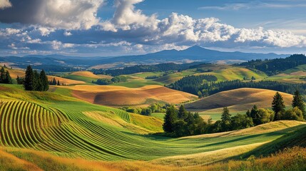 Naklejka premium Panoramic View of Newly Planted Farmland Landscape