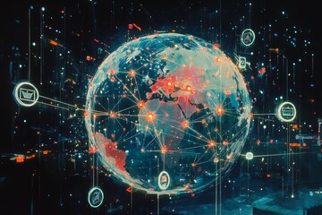 Obraz premium Web of Global Connections, Digital Diplomacy and International Relations