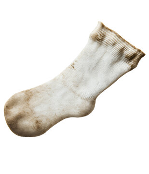 Grimy dirty sock isolated, disheveled used old clothes stink, offensive unpleasant smell clothing, messy stained disgusting, unhygienic soiled stinky