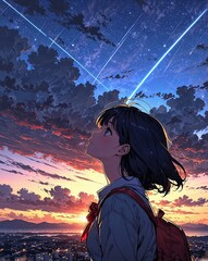 Bright and Cheerful Colorful Night Sky in Stunning Anime Artwork