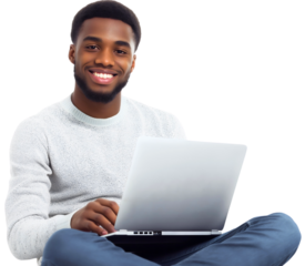 Professional african american man young, focused laptop isolated casual happy, engaged student freelance education male, trendy remote digital, technology modern workspace