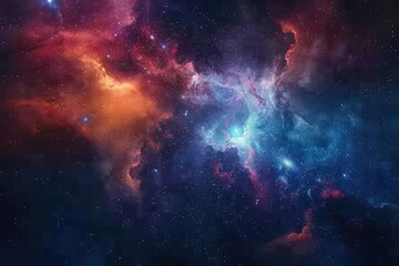 Cosmic Nebula with Red, Orange, and Blue Glowing Gas Clouds