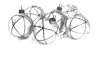 Bright Christmas and New Year Festive Mood Decoration Background, Pencil drawn sketch