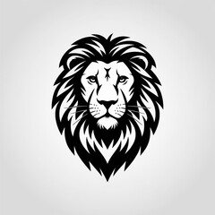 Obraz premium Minimalist Black and White Lion Vector Art, Simple 2D Lion Icon in Black and White, Bold Lion Face Vector Illustration, Black and White Lion Icon Art, Clean Minimalist Lion Vector Graphic,
