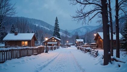 Fototapeta premium Winter landscape, Christmas, village