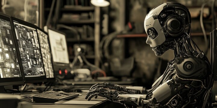 A high-tech cybernetics workshop where robotic enhancements are tested and scientists explore advanced functionalities.
