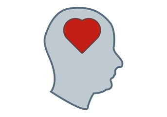 Cabeza con corazón rojo por la salud mental