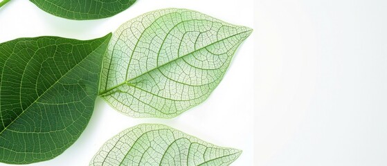 Obraz premium Transparent leaf texture on minimalist white background wallpaper, banner