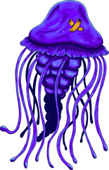 Illustration of a jellyfish swimming in purple