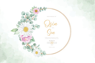 chrysanthemum flower watercolor wreath with golden frame