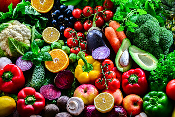 Fresh raw vegetables and fruits