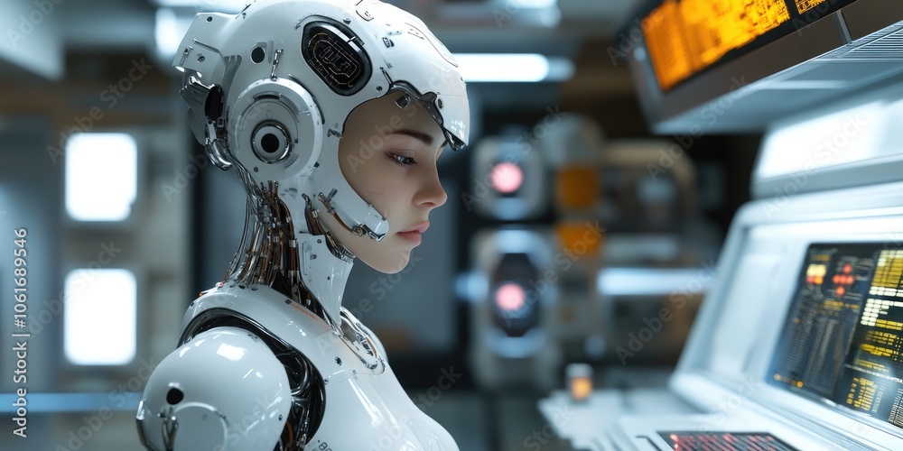 Aufkleber An advanced cybernetics lab with sophisticated robotic prototypes where scientists test new technologies.