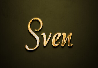 Old gold text effect of name Sven with 3D glossy style Mockup.