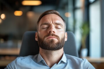 Obraz premium Young Professional Relaxing in Modern Office Setting