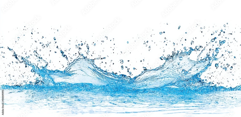 Aufkleber splash of blue water, creating dynamic waves and droplets with a white background