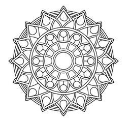 Easy Mandala Black and White Circle Outline - Mandala Coloring Pages for Adults and Kids - Simple Mandalas Art Vector