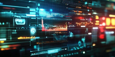 A digital wallet interface shows various cryptocurrencies and transactions, with a defocused financial trading environment behind it.