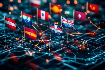 Fototapeta premium Digital Flags of the World, Digital Diplomacy and International Relations