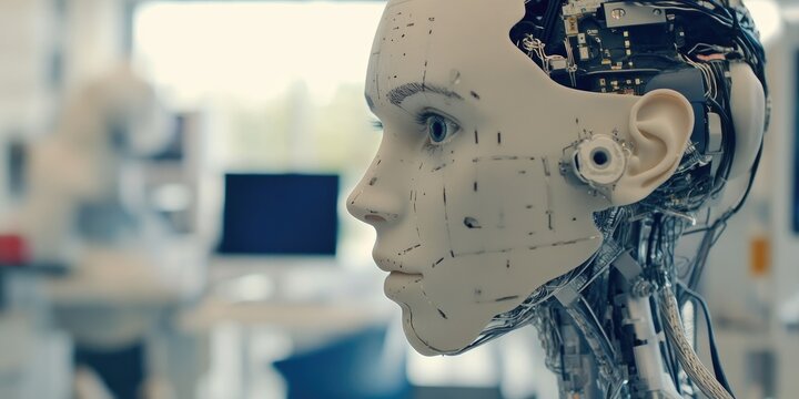 A high-tech cybernetics workshop with robotic enhancements where scientists test advanced functionalities.