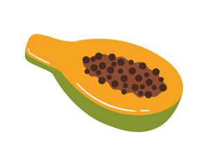 Fruit Papaya in cartoon hand drawn simple style. Editable variable color