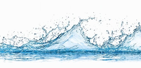 Splash of blue water with dynamic waves, showcasing of fluid motion against a white background.