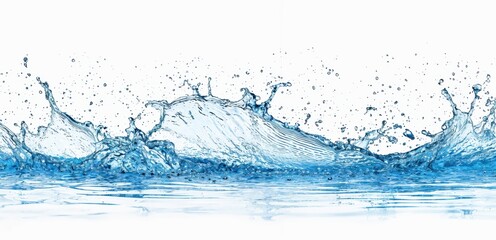 Splash of blue water creates dynamic patterns against a white background
