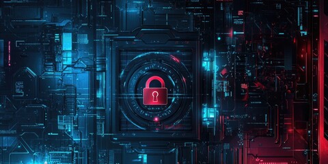 Obraz premium A secure login interface displays a digital padlock and an encrypted password, symbolizing robust cybersecurity measures, with no people in sight.