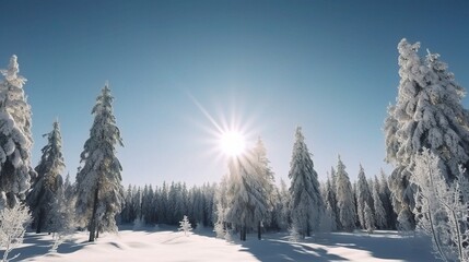 Obraz premium Serene Winter Forest with Snow-Covered Pines