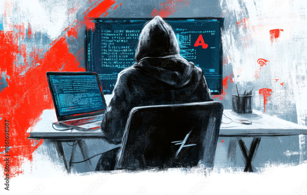 Poster mysterious hacker in shadows a glimpse into the digital underworld